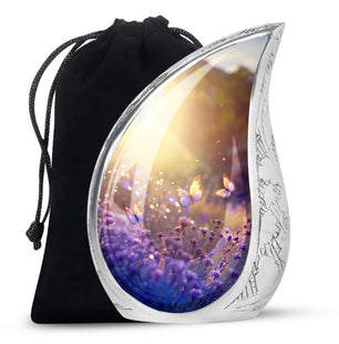Butterflies Fly In A Sunset Meadow Teardrop Cremation Urn For Ashes