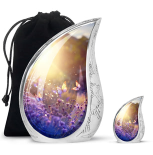 Butterflies Fly In A Sunset Meadow Teardrop Cremation Urn For Ashes