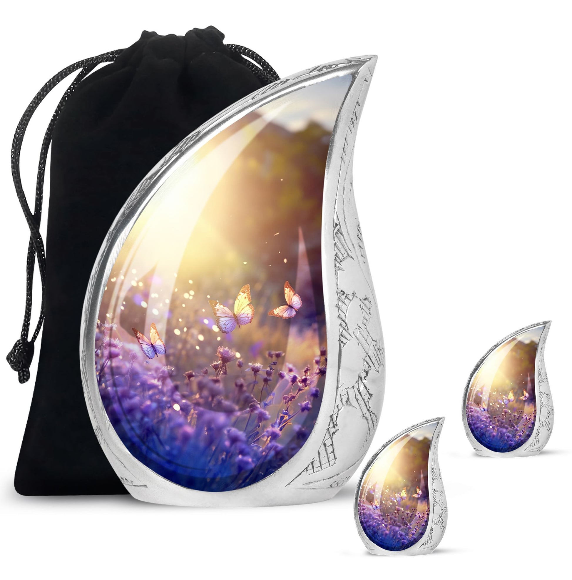 Butterflies Fly In A Sunset Meadow Teardrop Cremation Urn For Ashes