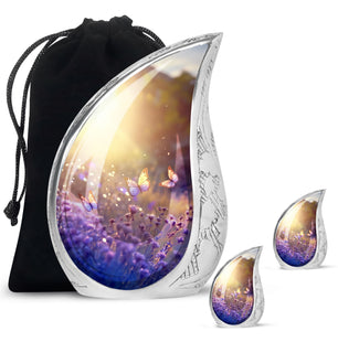 Butterflies Fly In A Sunset Meadow Teardrop Cremation Urn For Ashes