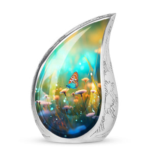 Colorfull Butterflies Meadow Teardrop Shaped Urns For Ashes