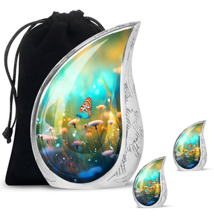 Colorfull Butterflies Meadow Teardrop Shaped Urns For Ashes