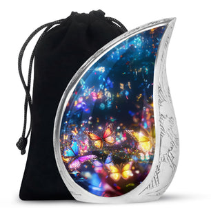 Butterflies Fly Sunset Meadow Teardrop Shaped Urns For Ashes