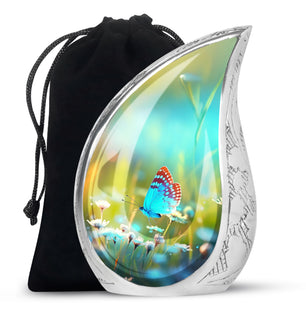 Colorfull Butterflies Fly- Butterfly Urn Teardrop Cremation Urn