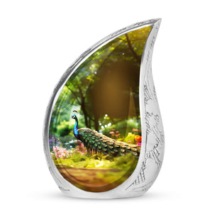 Colorfull Peacock Garden - Peacock Urn Teardrop Shaped Urns For Ashes