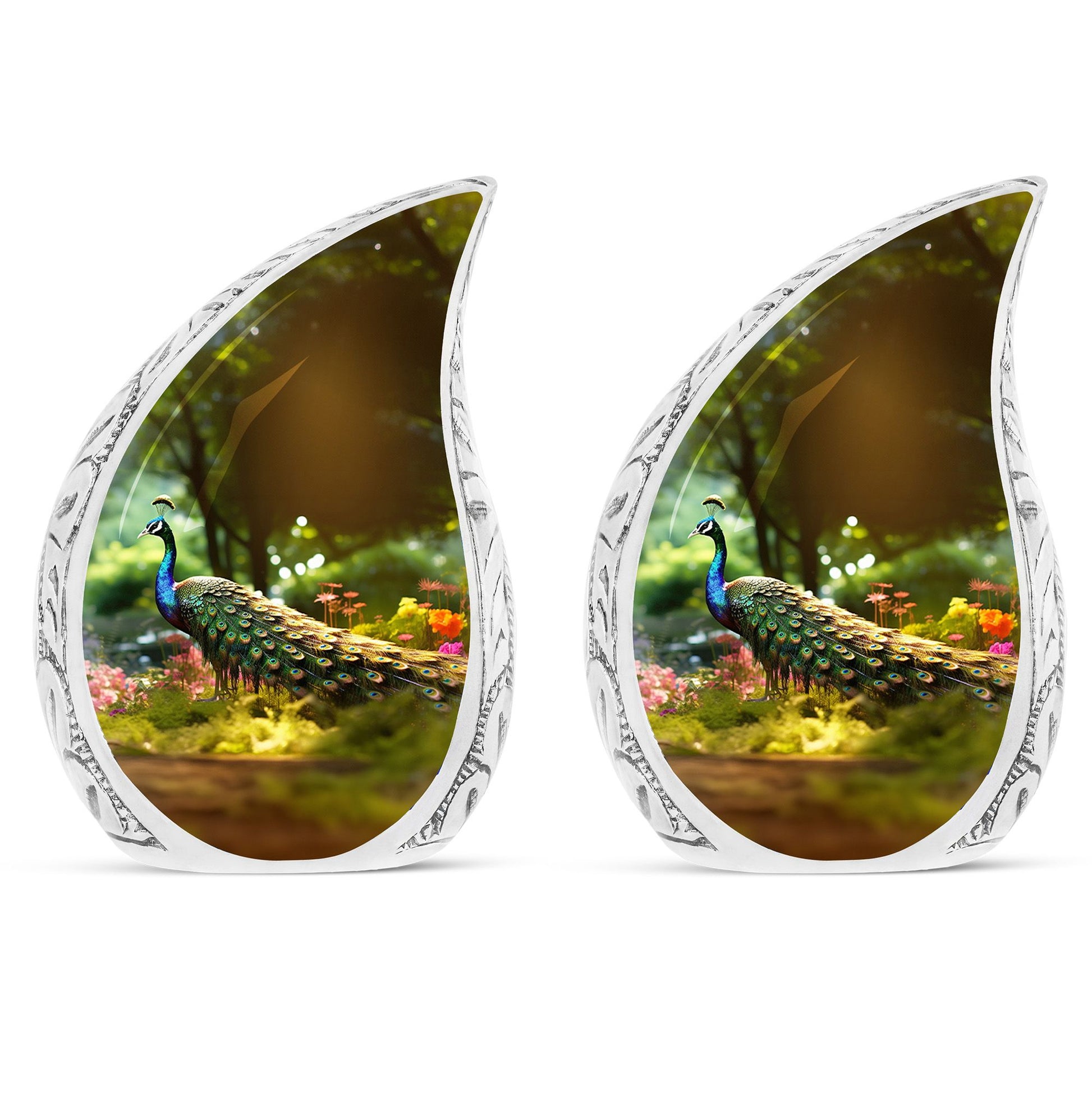 Colorfull Peacock Garden - Peacock Urn Teardrop Shaped Urns For Ashes
