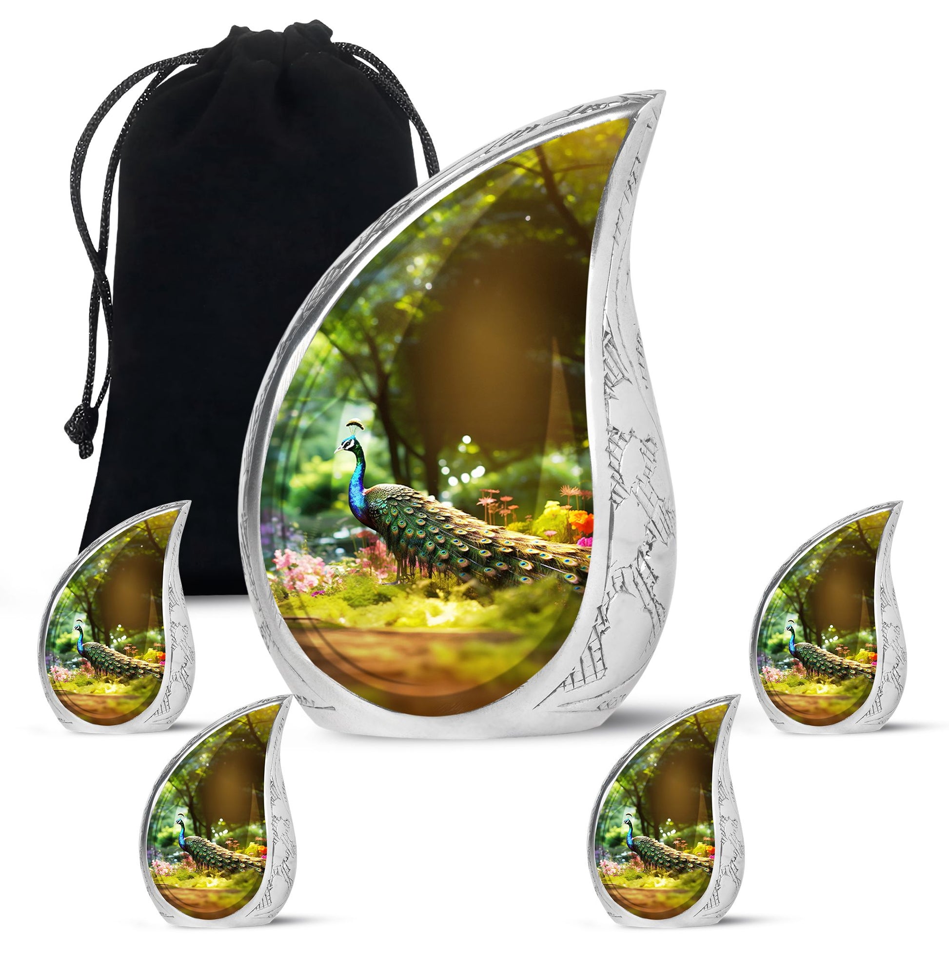 Colorfull Peacock Garden - Peacock Urn Teardrop Shaped Urns For Ashes