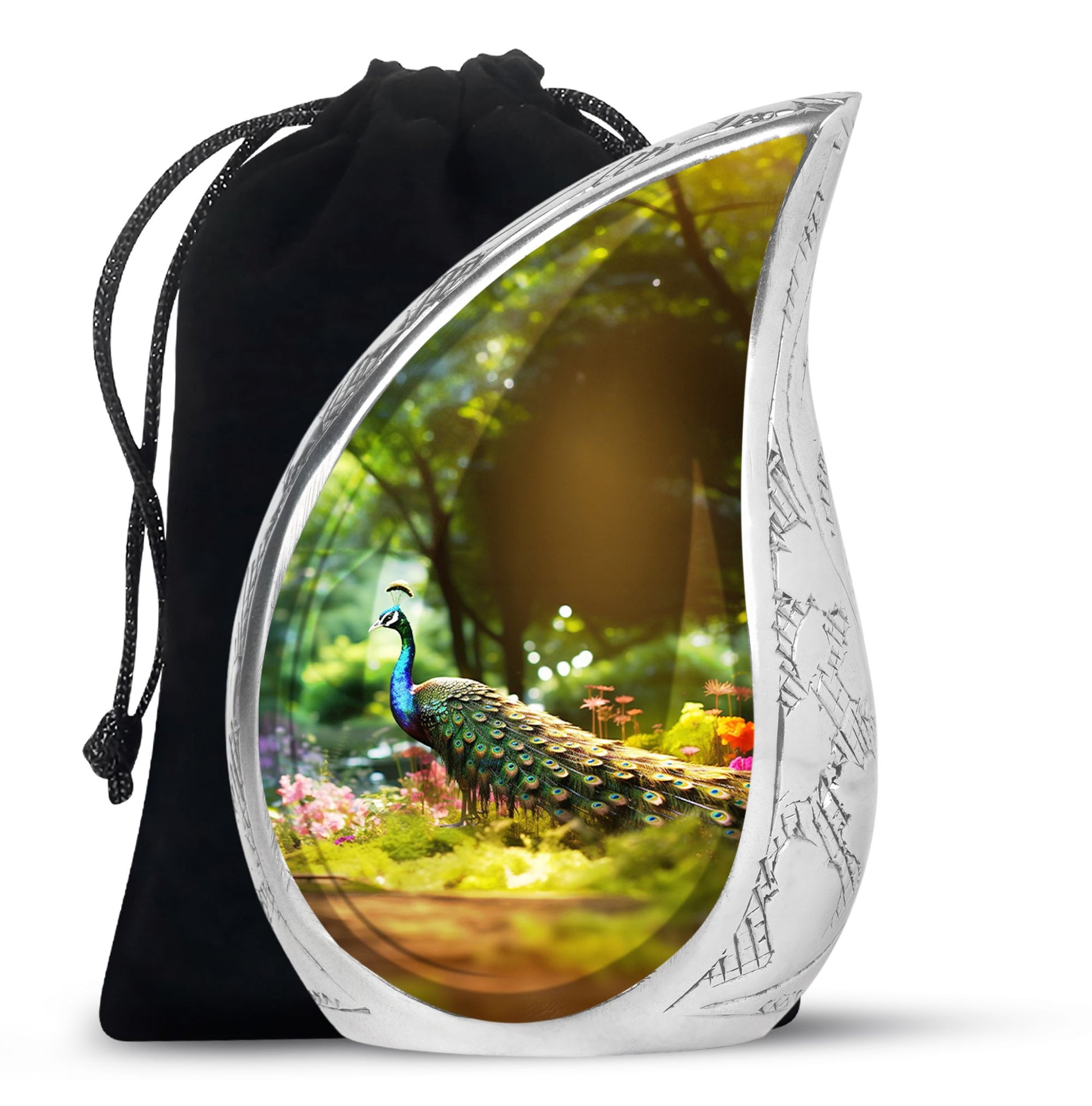 Colorfull Peacock Garden - Peacock Urn Teardrop Shaped Urns For Ashes
