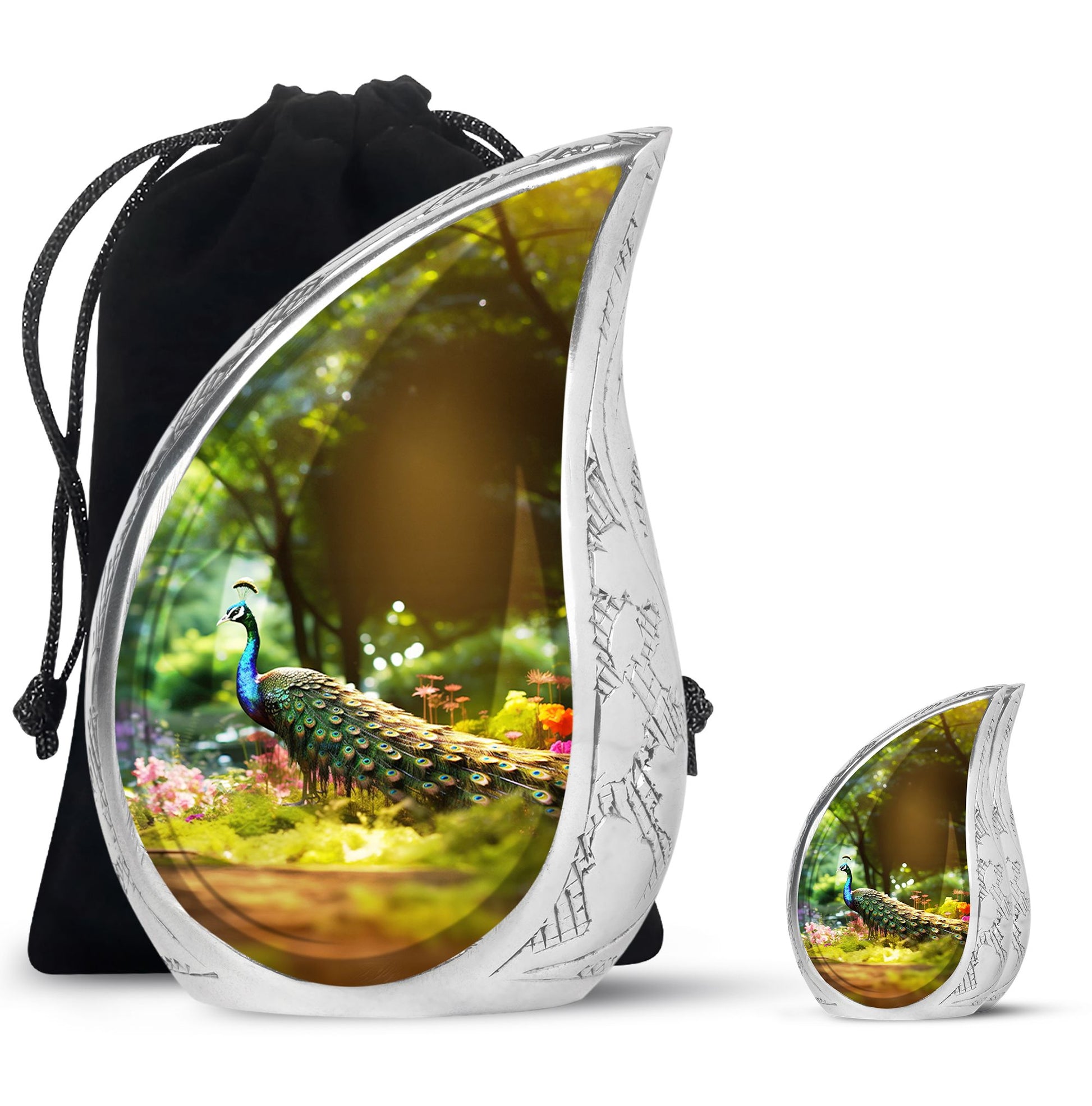 Colorfull Peacock Garden - Peacock Urn Teardrop Shaped Urns For Ashes