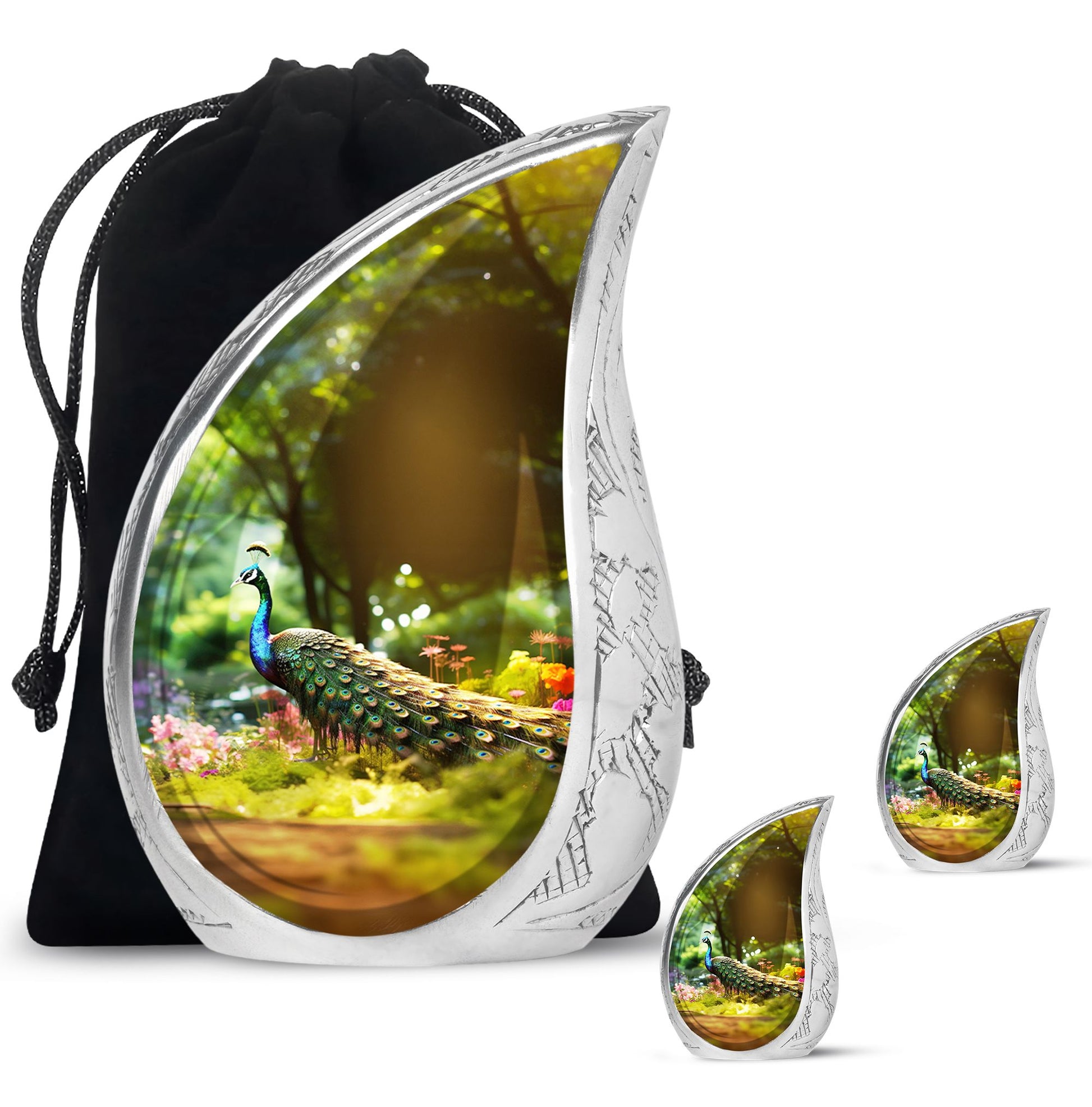 Colorfull Peacock Garden - Peacock Urn Teardrop Shaped Urns For Ashes