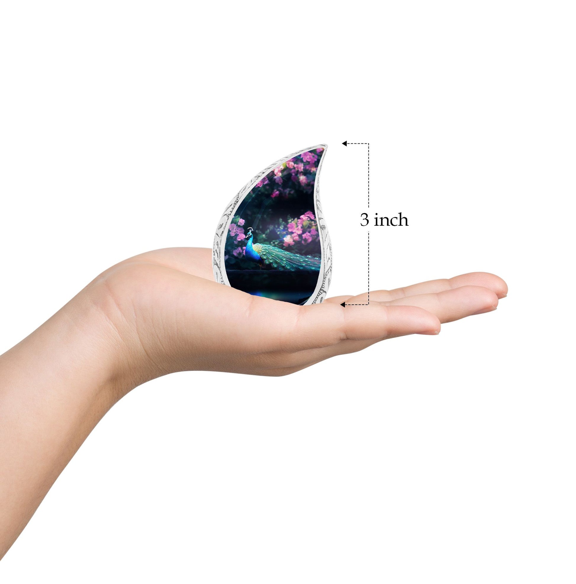 Teardrop Shape Peacock Urn Keepsake 3 Inch