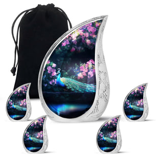 Teardrop Shape Peacock Urn Large Urn With 4 Keepsake Urn
