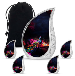 Teardrop Shape Peacock Urn Large Urn With 4 Keepsake Urn