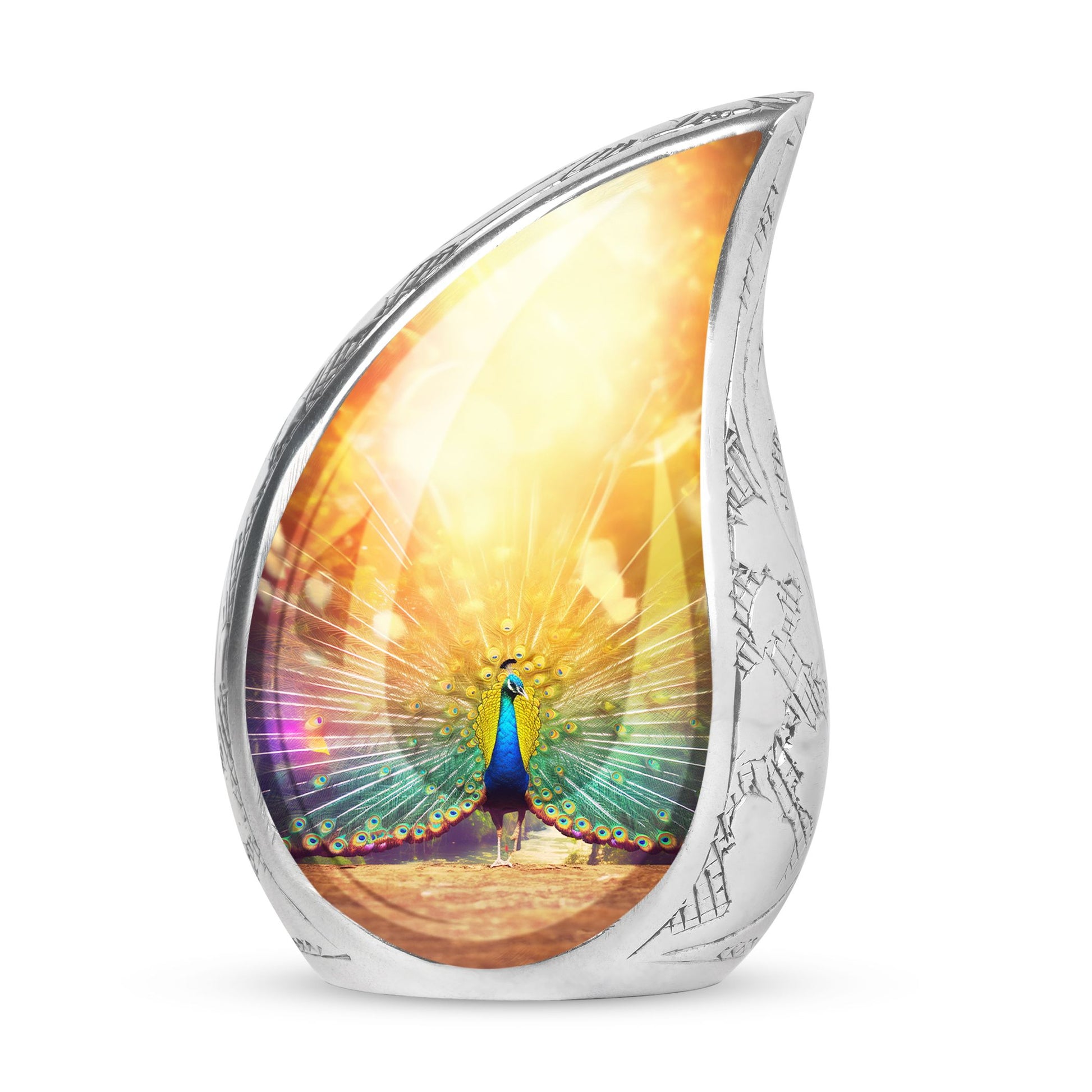Glorious Peacock - Peacock Urn Teardrop Cremation Urn