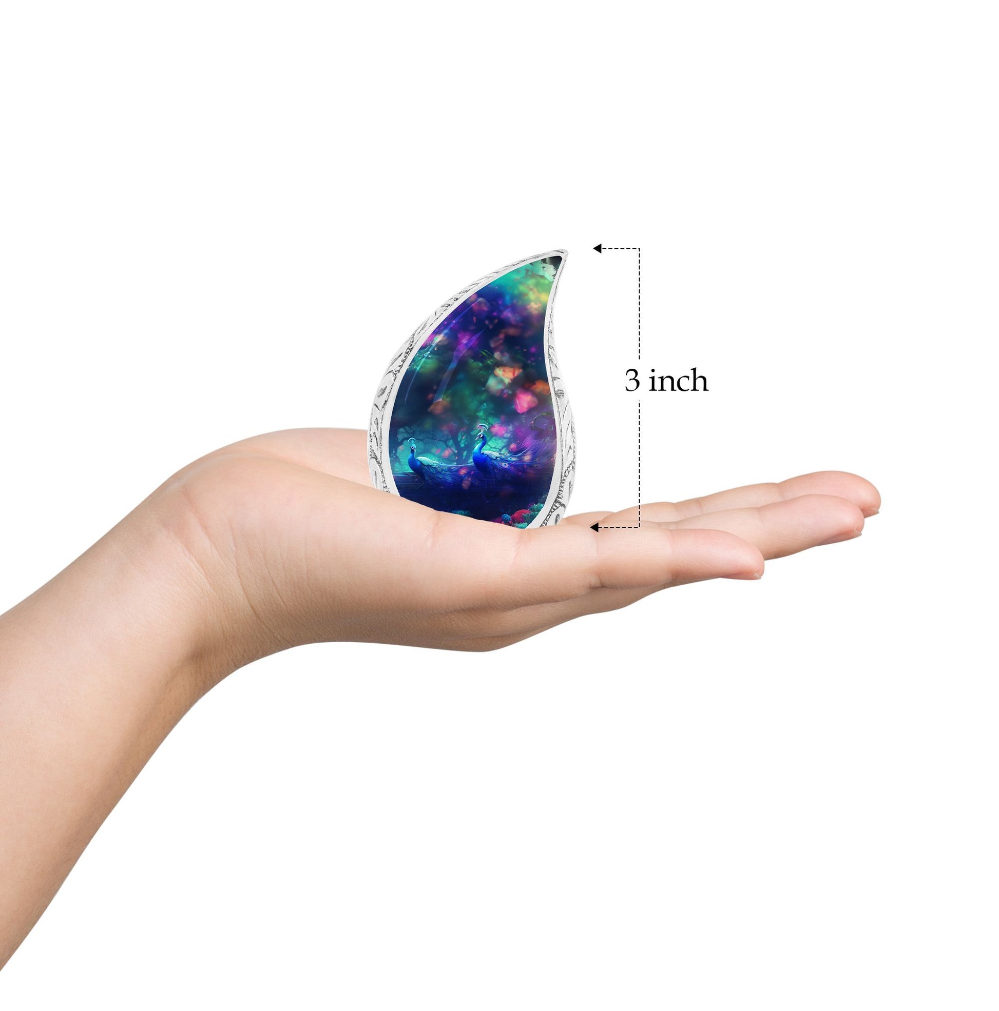 Teardrop Shape Peacock Urn Keepsake 3 Inch