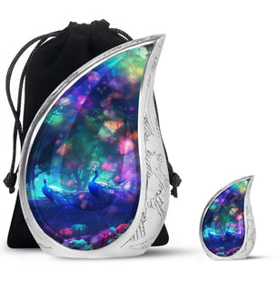Teardrop Shape Peacock Urn Large Urn With 1 Keepsake Urn