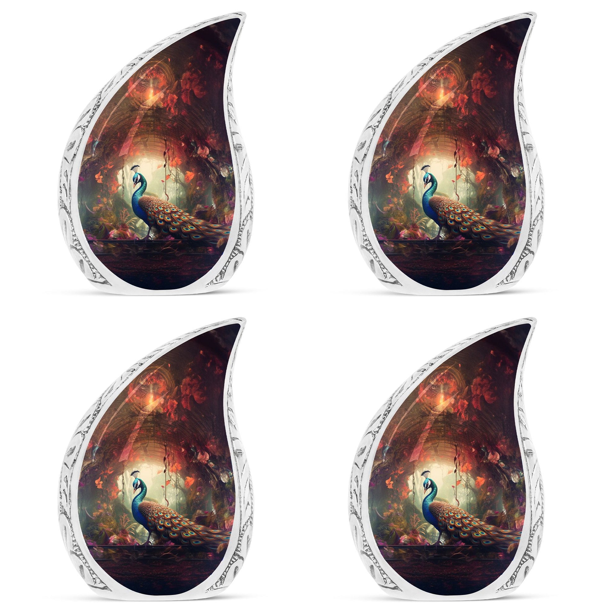 Peacock In A Red Forest - Peacock Urn Teardrop Cremation Urn