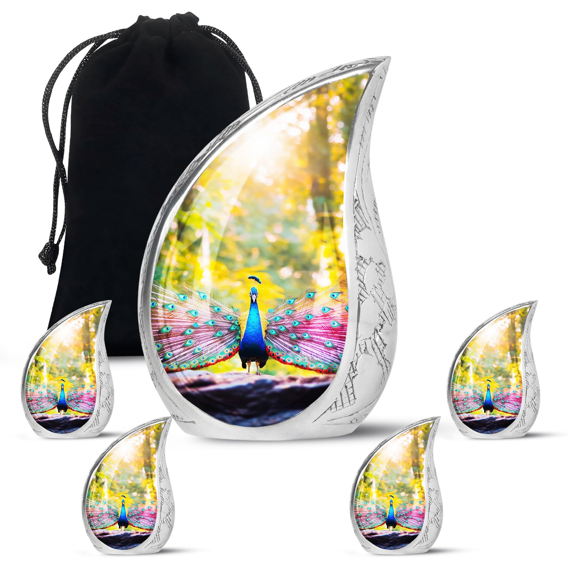 Peacock Feathers In Garden - Peacock Urn Teardrop Shaped Urn For Ashes