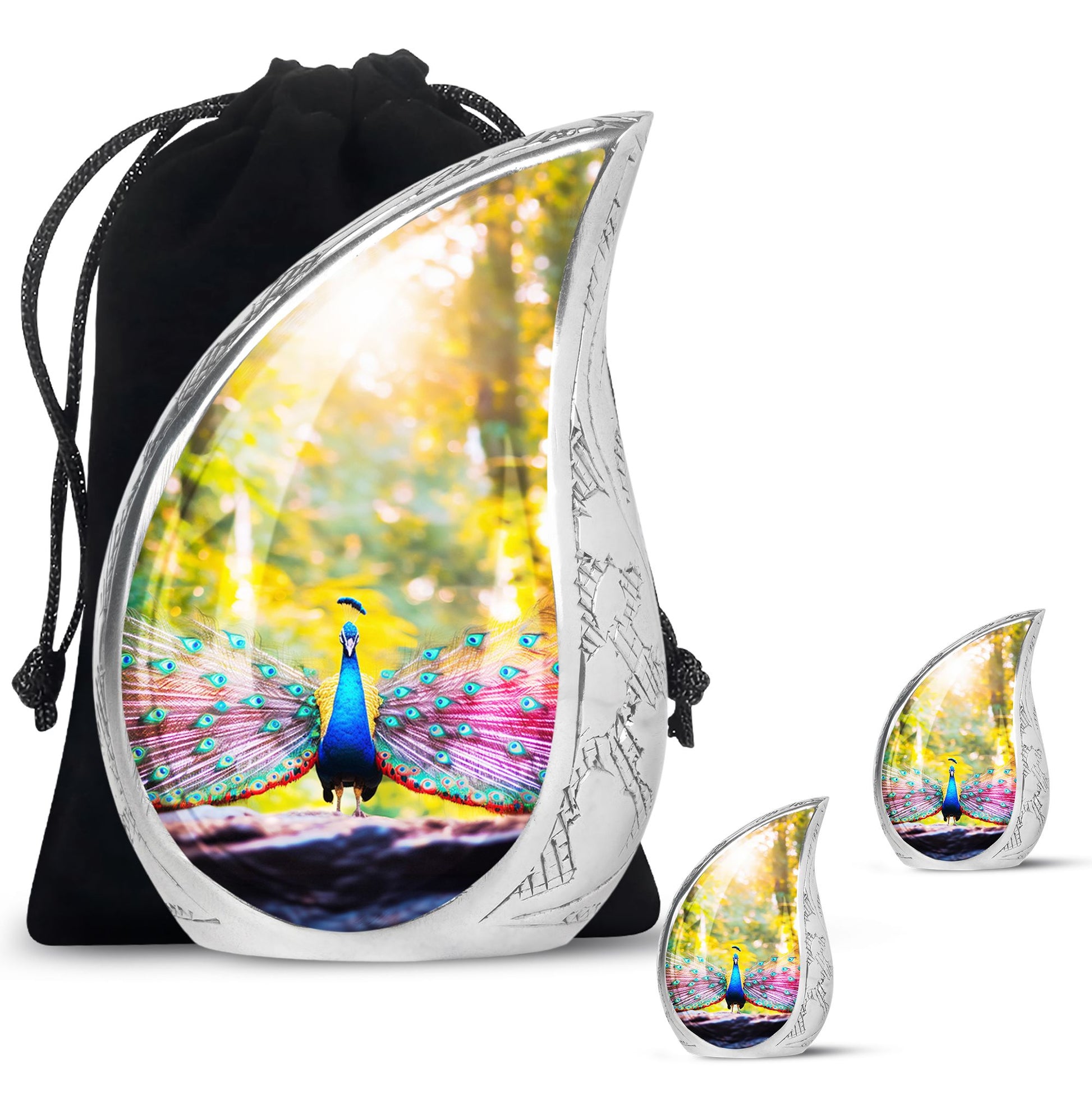 Peacock Feathers In Garden - Peacock Urn Teardrop Shaped Urn For Ashes