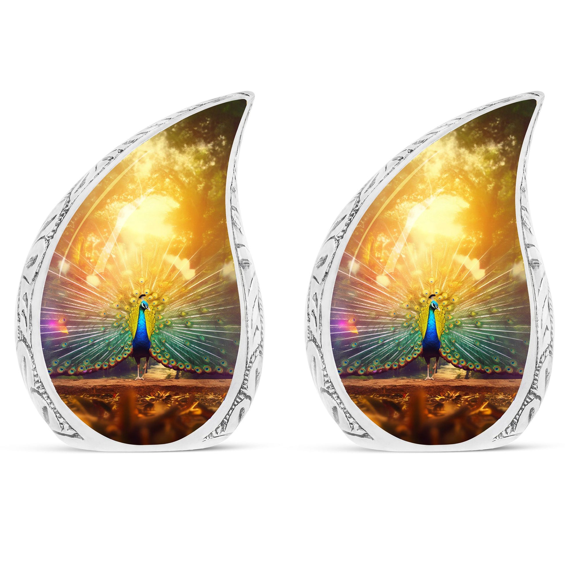 Peacock Feathers - Peacock Urn Teardrop Cremation Urn For Ashes