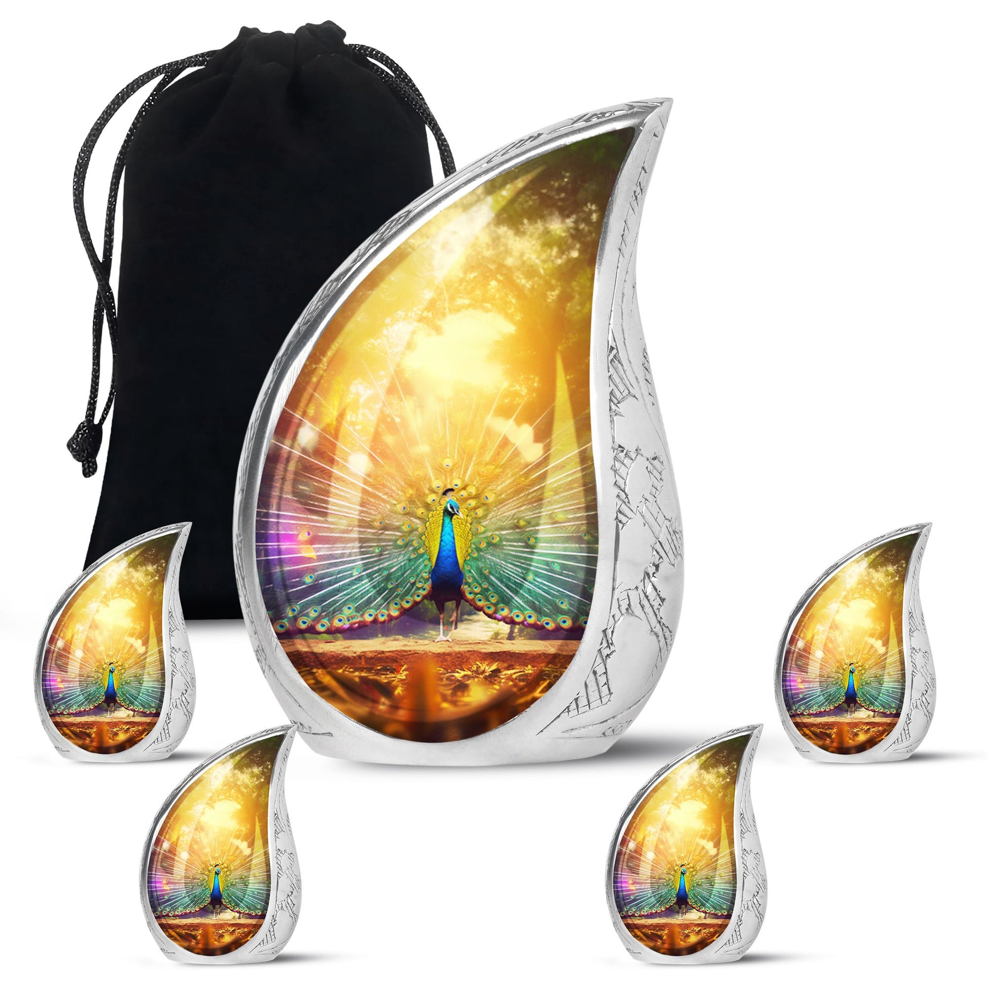 Peacock Feathers - Peacock Urn Teardrop Cremation Urn For Ashes