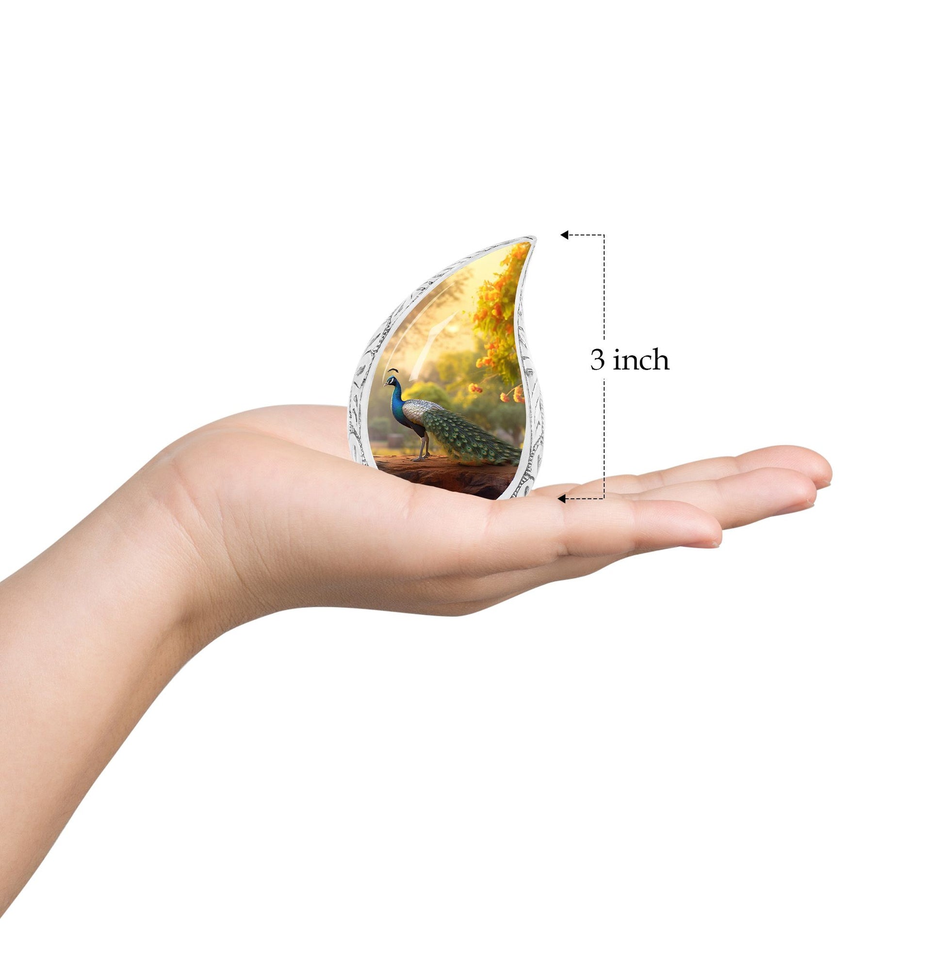 Teardrop Shape Peacock Urn Keepsake 3 Inch