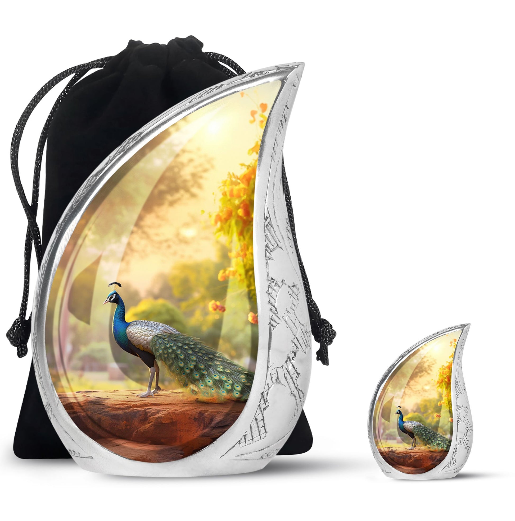 Teardrop Shape Peacock Urn Large Urn With 1 Keepsake Urn