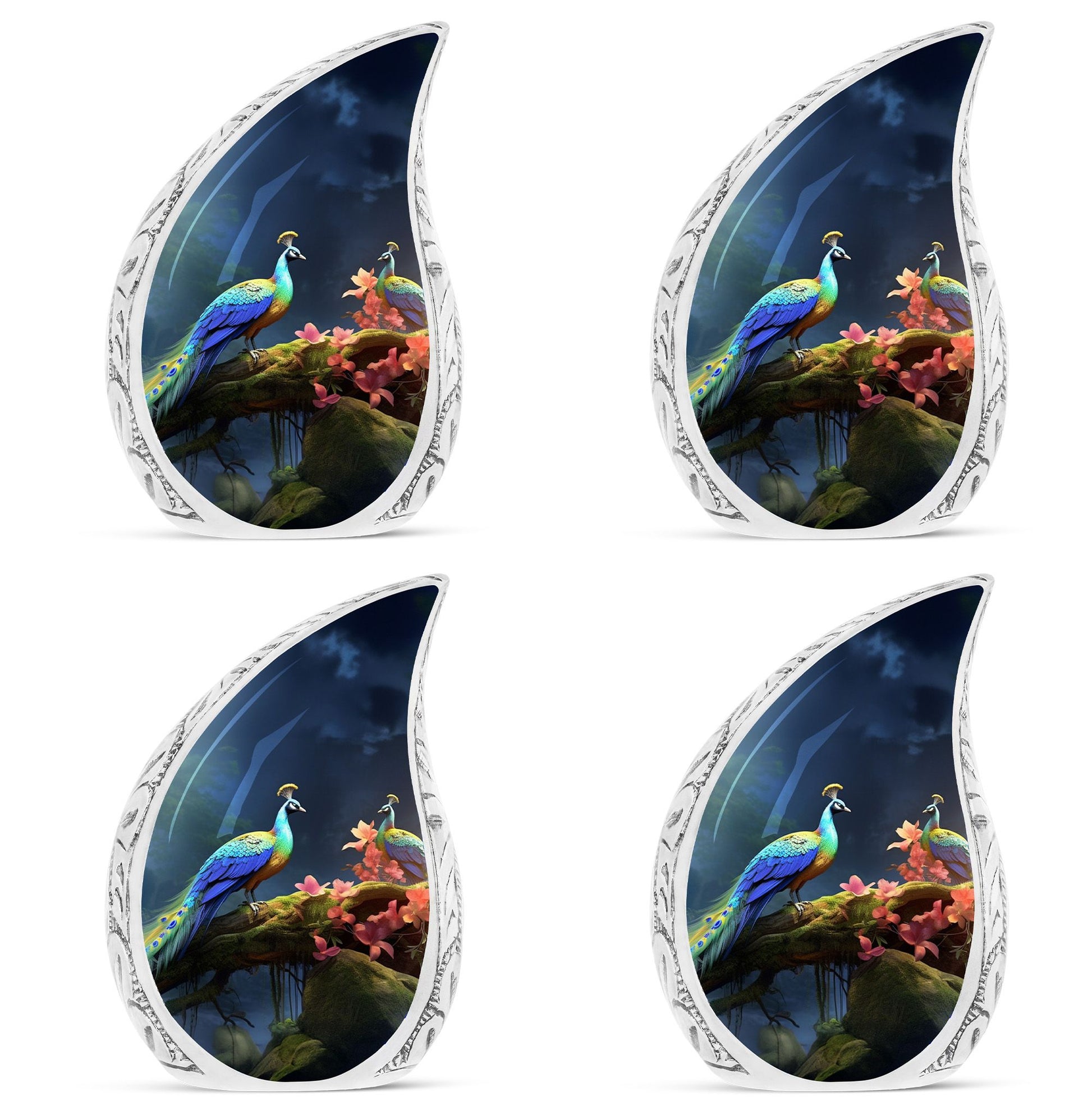 Peacock Due Face Off In Forest - Peacock Urn Teardrop Cremation Urn