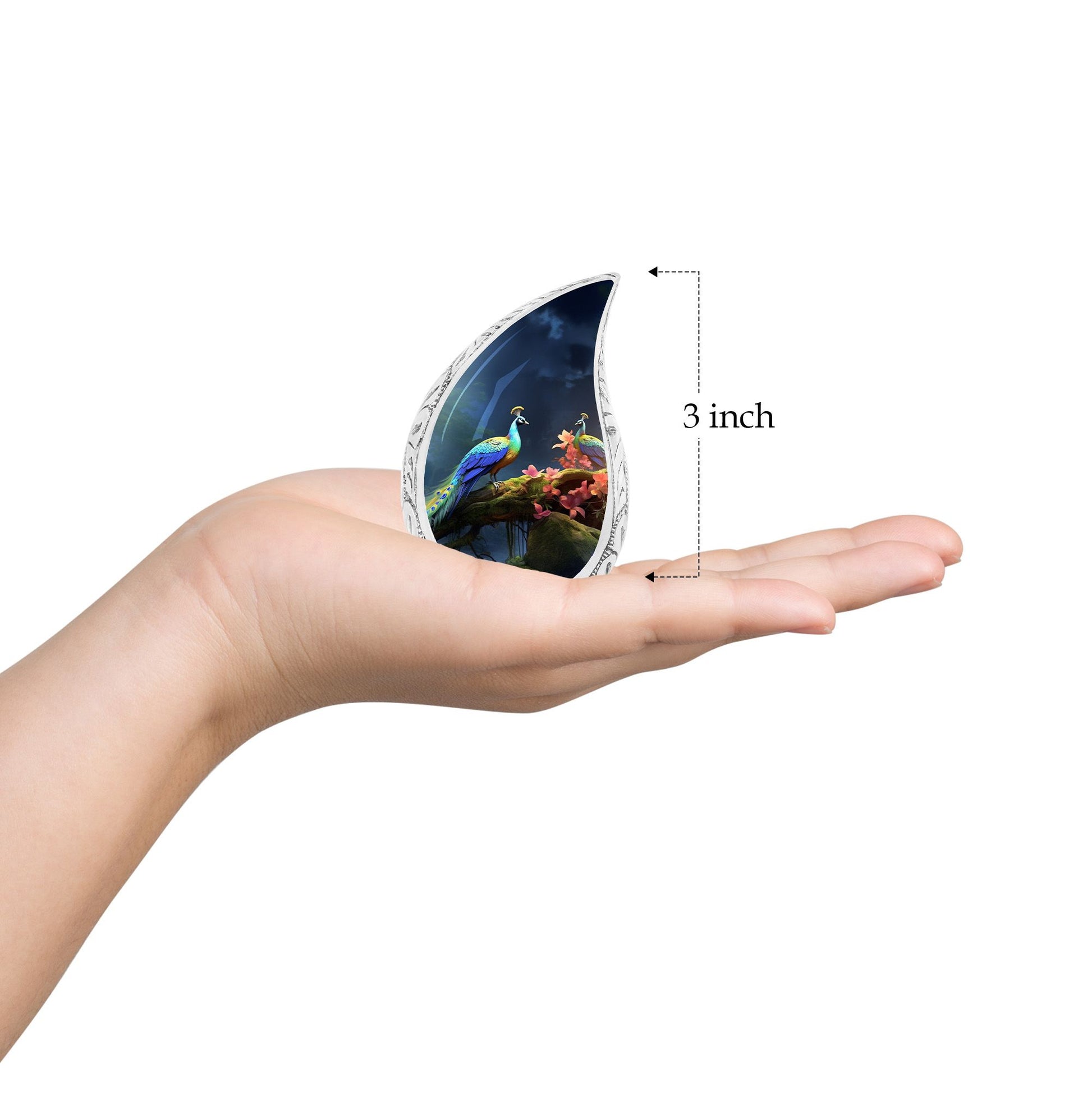 Teardrop Shape Peacock Urn Keepsake 3 Inch