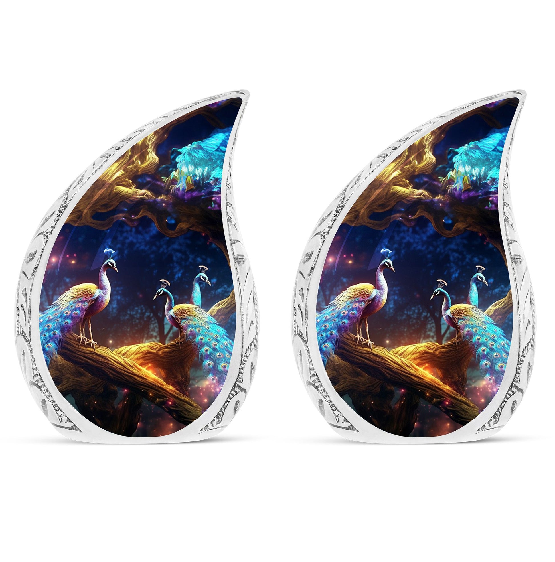 Peacock Due Face Off - Peacock Urn Teardrop Shaped Urns For Ashes