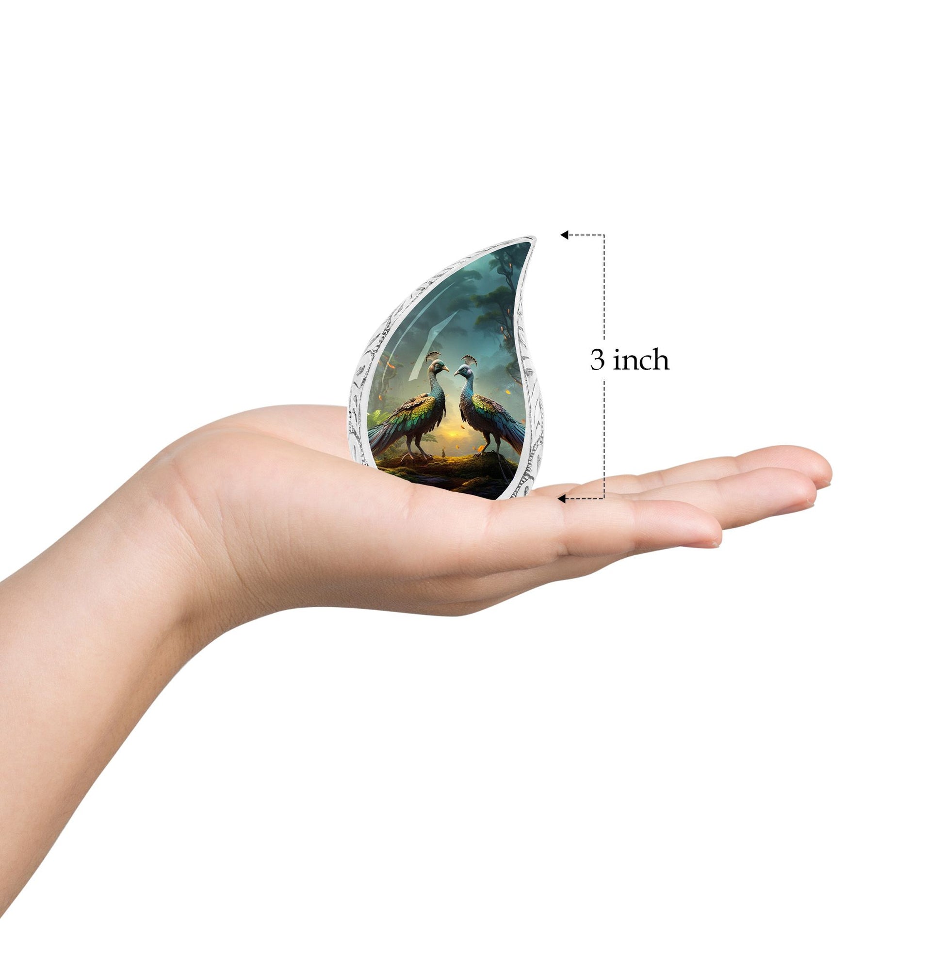 Teardrop Shape Peacock Urn Keepsake 3 Inch