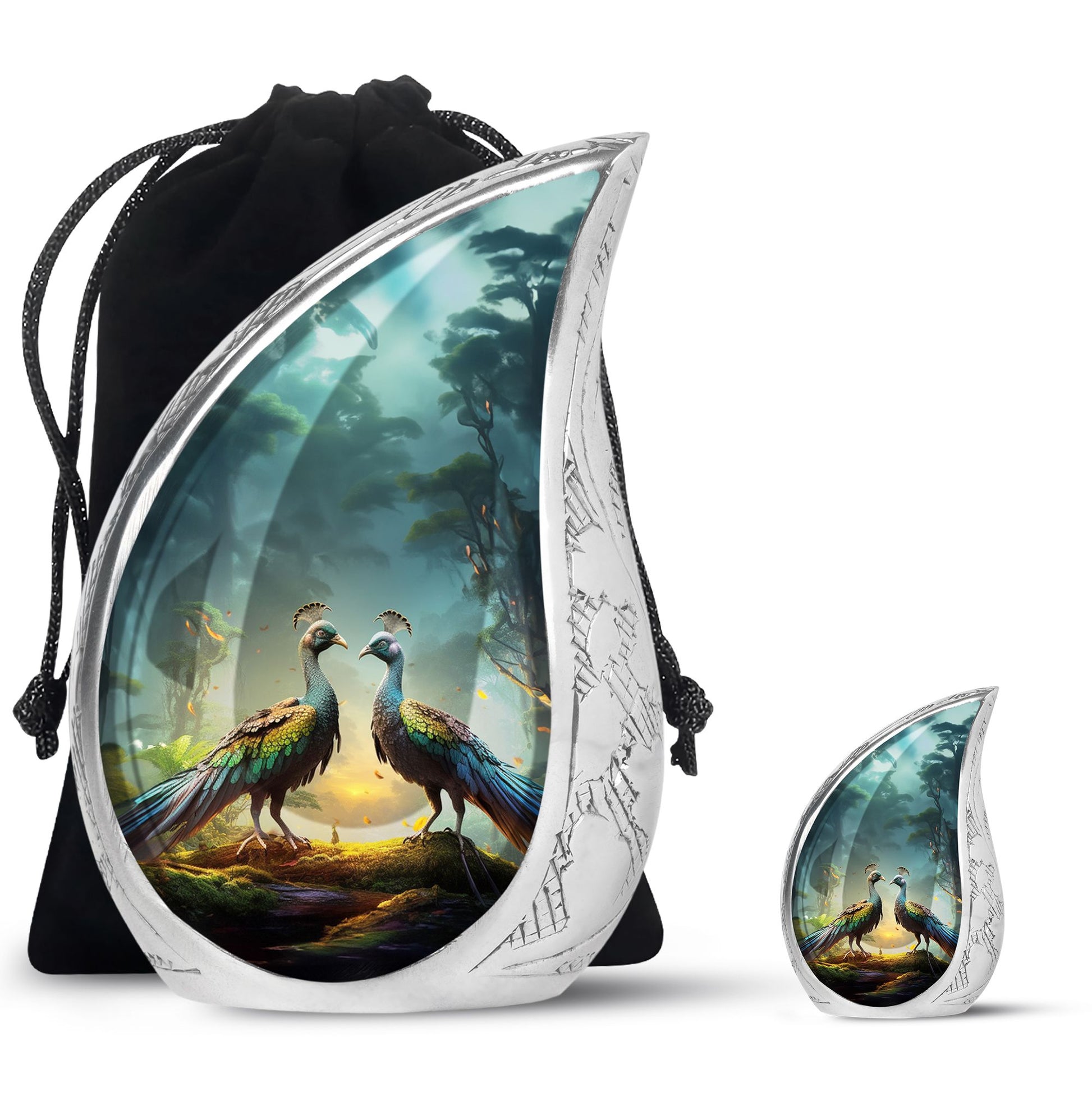 Teardrop Shape Peacock Urn Large Urn With 1 Keepsake Urn