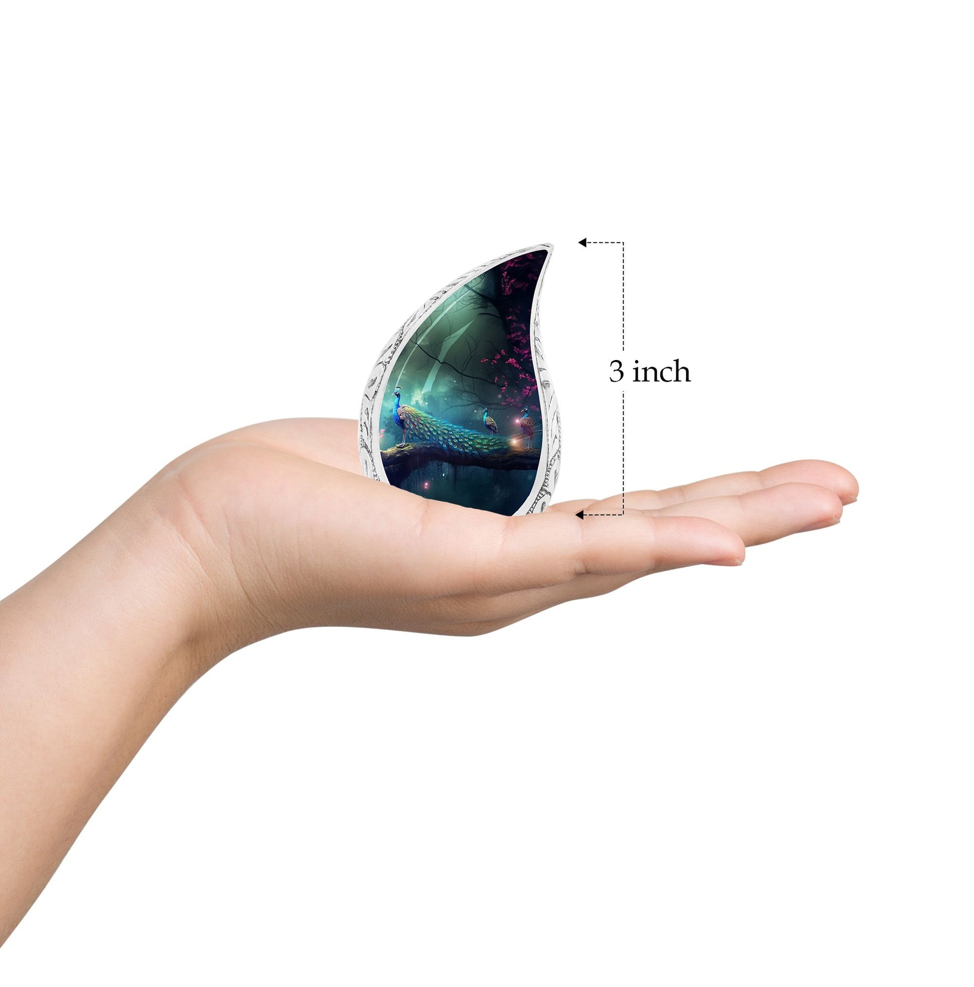 Teardrop Shape Peacock Urn Keepsake 3 Inch