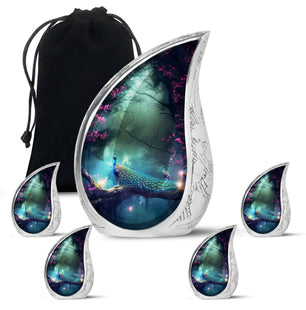 Teardrop Shape Peacock Urn Large Urn With 4 Keepsake Urn