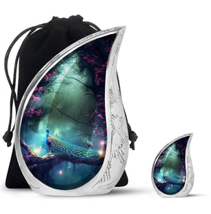 Teardrop Shape Peacock Urn Large Urn With 1 Keepsake Urn