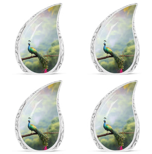 Peacock Sitting On A Branch - Peacock Urn Teardrop Cremation Urn