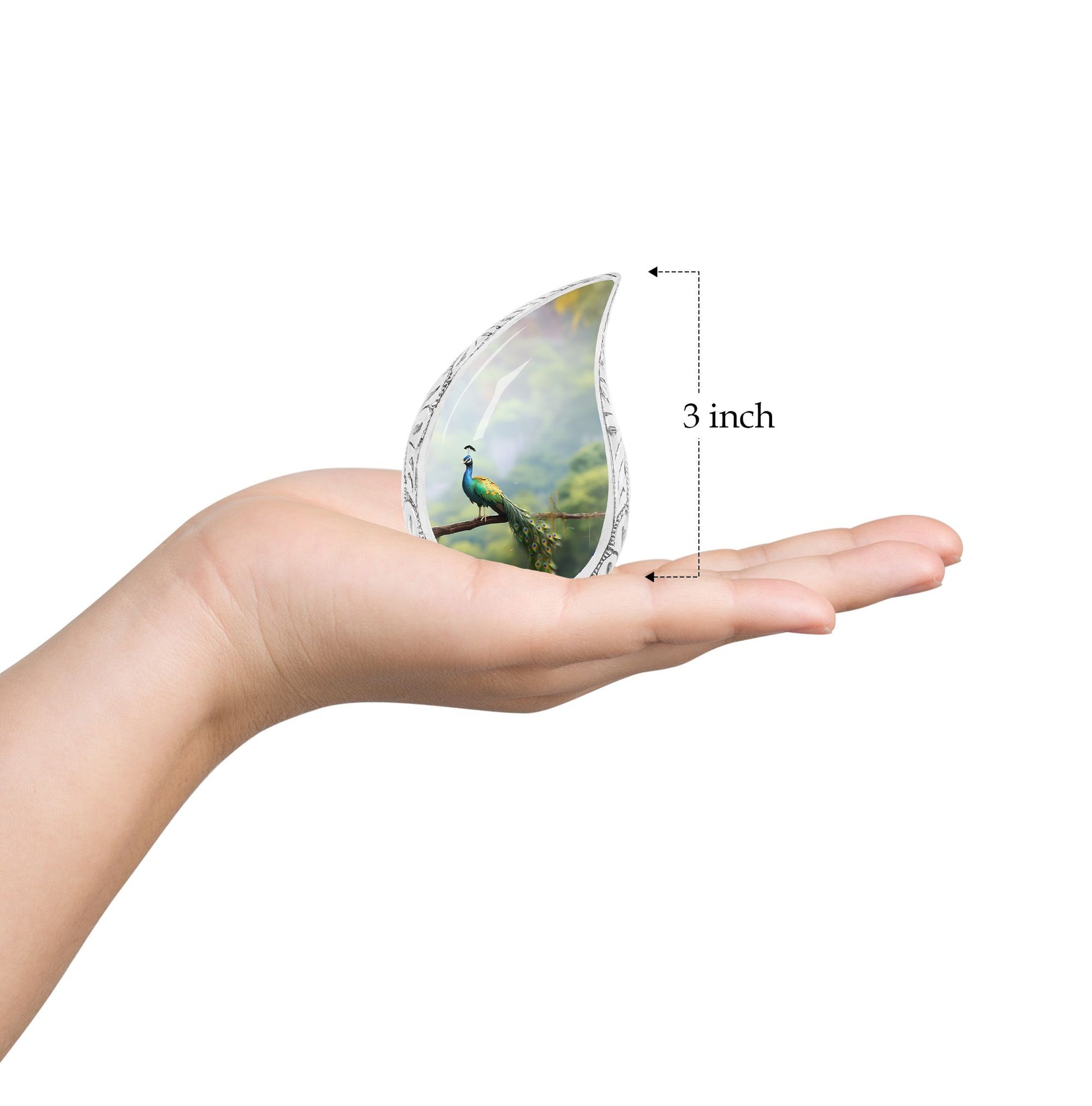 Teardrop Shape Peacock Urn Keepsake 3 Inch