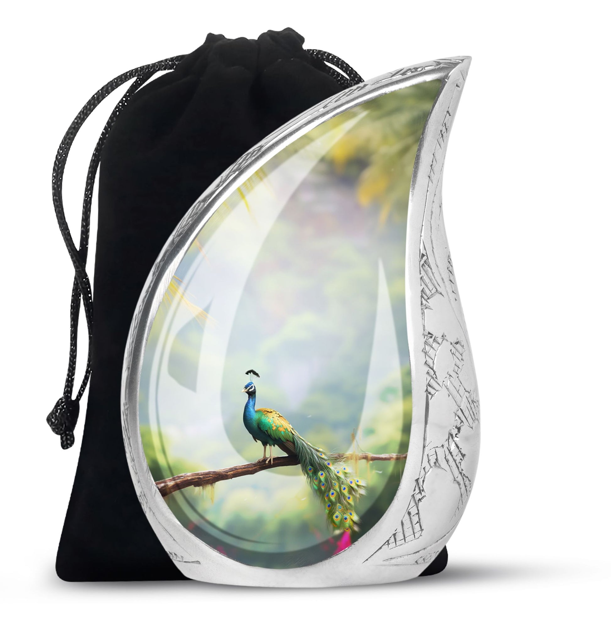 Teardrop Shape Peacock Urn Large 10 Inch