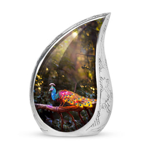 Peacock With Tale - Peacock Urn Teardrop Shaped Urns For Ashes