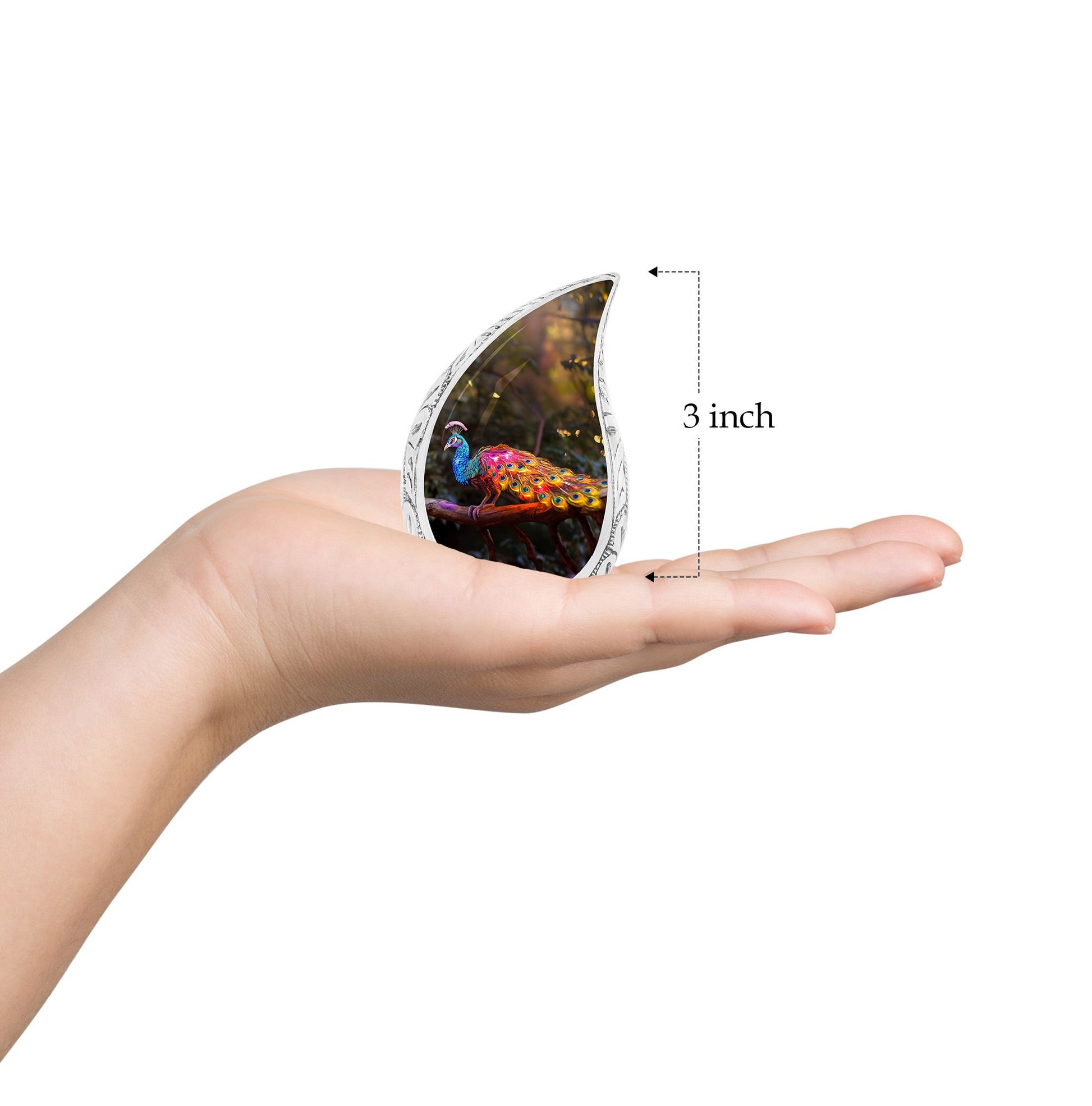 Teardrop Shape Peacock Urn Keepsake 3 Inch
