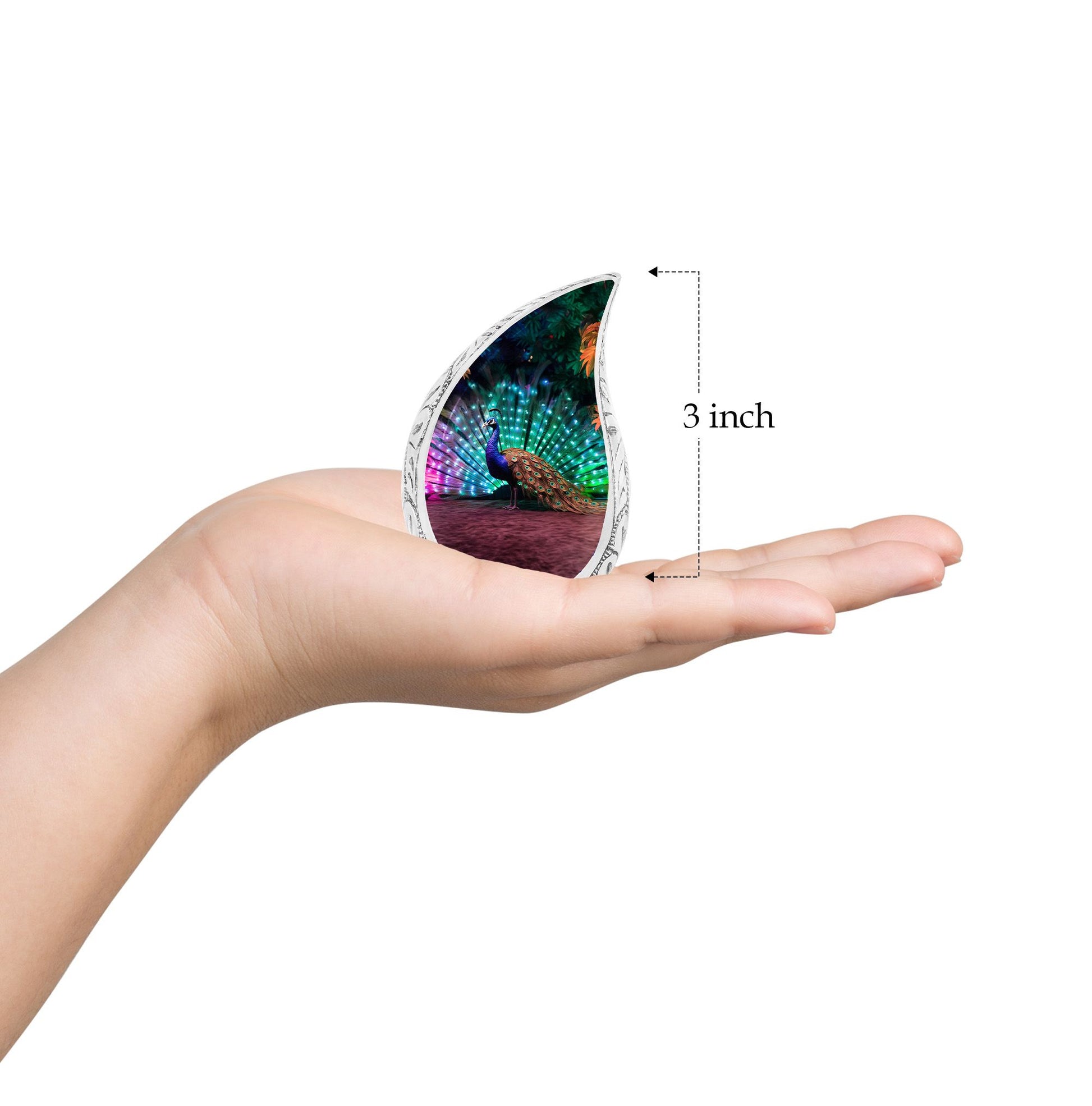 Teardrop Shape Peacock Urn Keepsake 3 Inch