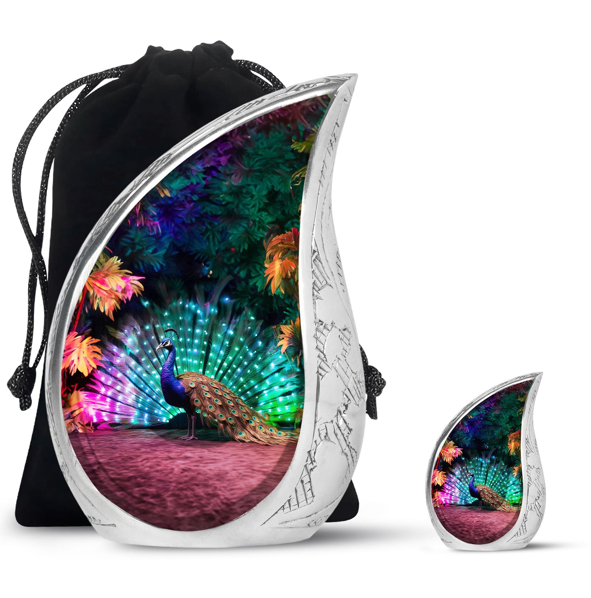 Teardrop Shape Peacock Urn Large Urn With 1 Keepsake Urn