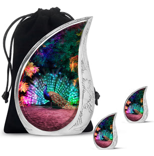 Teardrop Shape Peacock Urn Large Urn With 2 Keepsake Urn