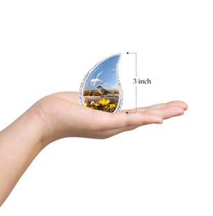 Teardrop Shape Sparrow Urn Keepsake 3 Inch