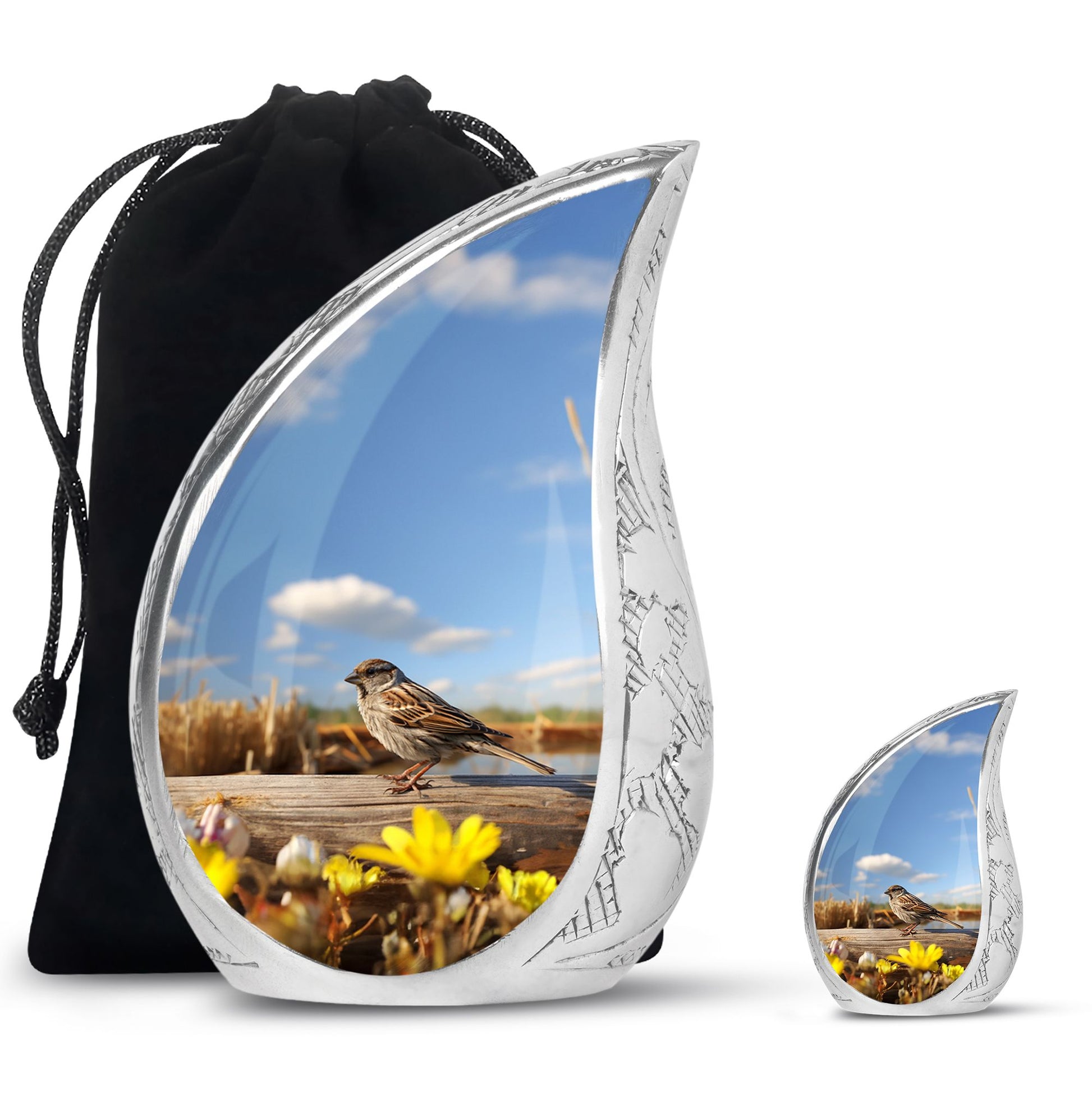 Teardrop Shape Sparrow Urn Large Urn With 1 Keepsake Urn