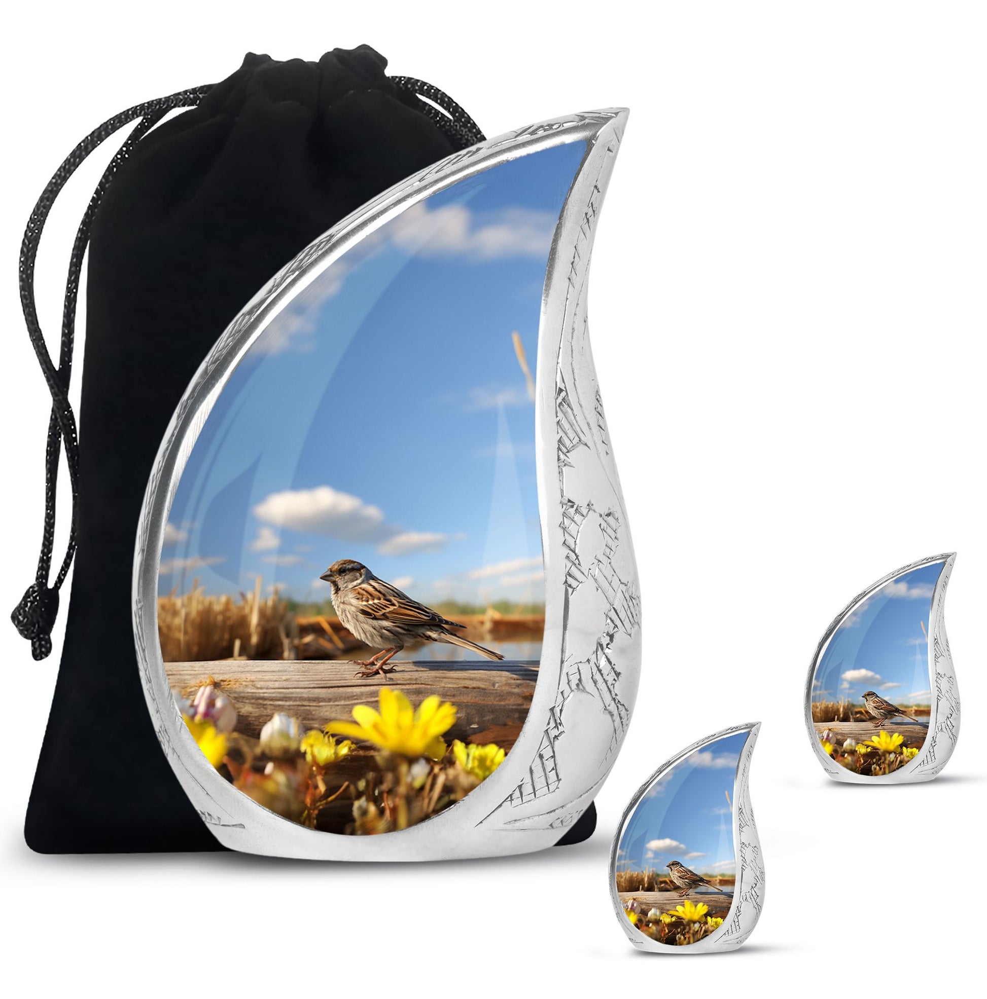 Teardrop Shape Sparrow Urn Large Urn With 2 Keepsake Urn