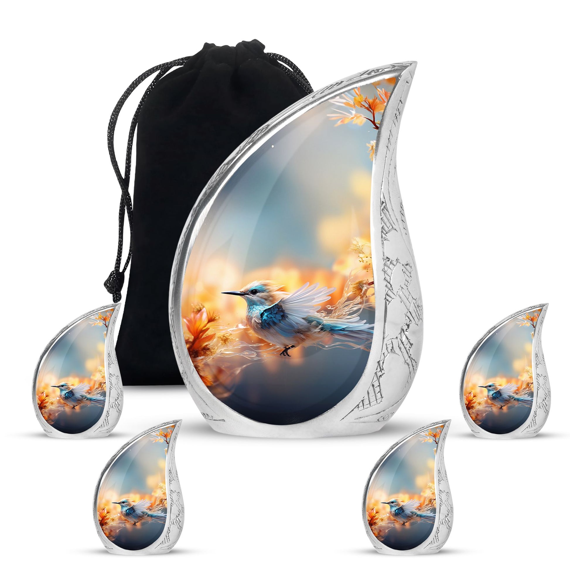 Teardrop Shape Sparrow Urn Large Urn With 4 Keepsake Urn