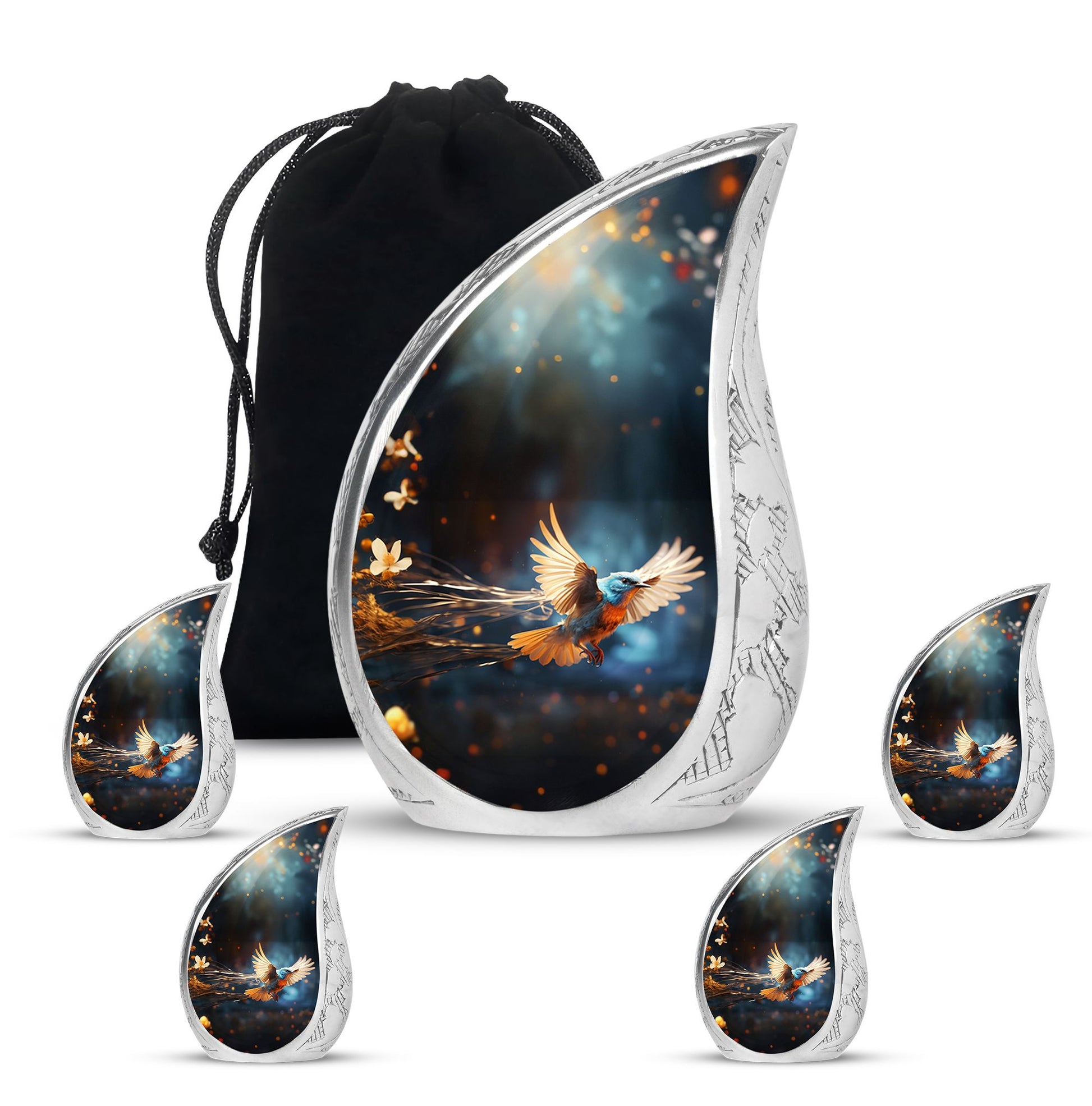 Teardrop Shape Sparrow Urn Large Urn With 4 Keepsake Urn
