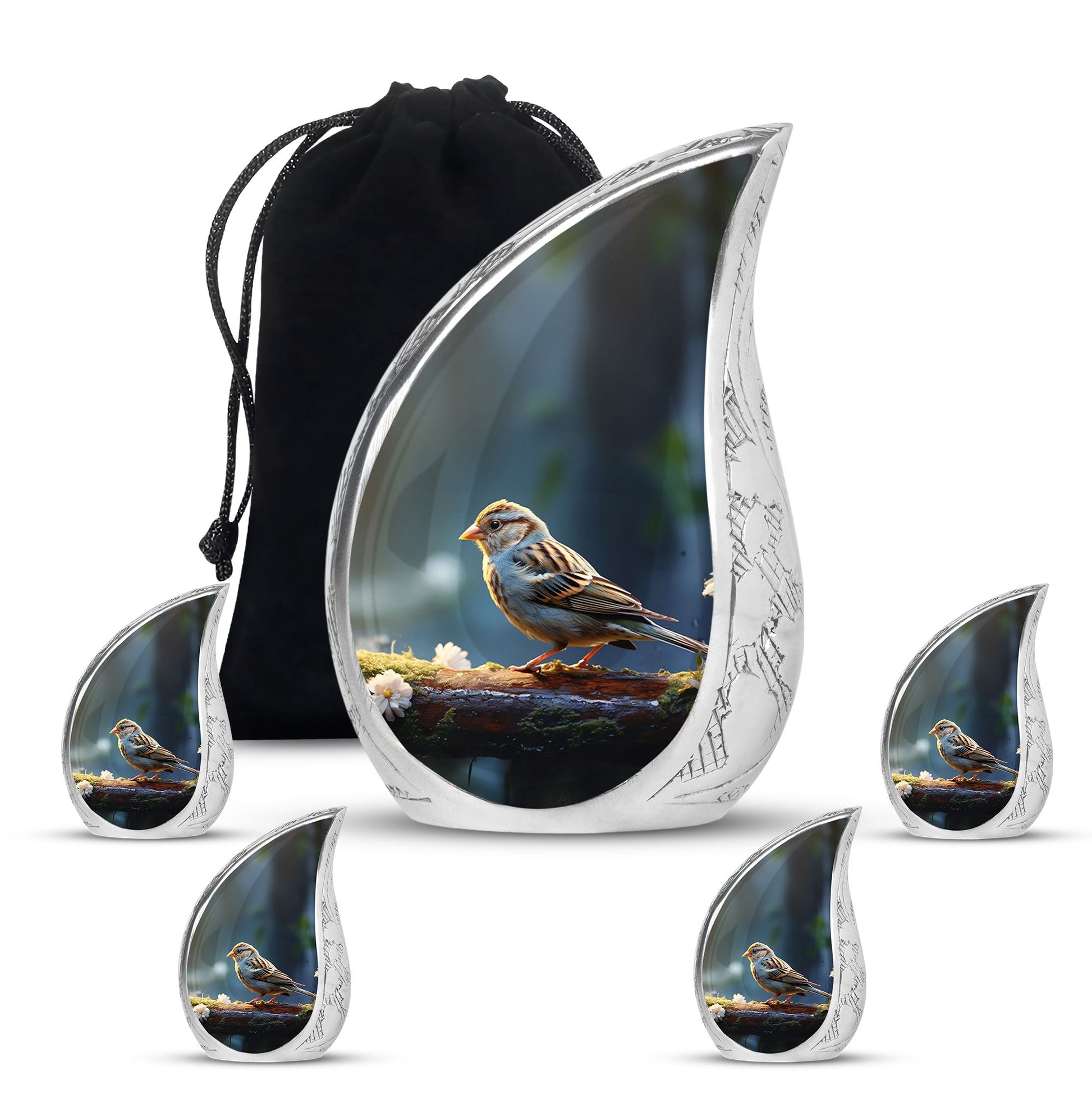 Teardrop Shape Sparrow Urn Large Urn With 4 Keepsake Urn