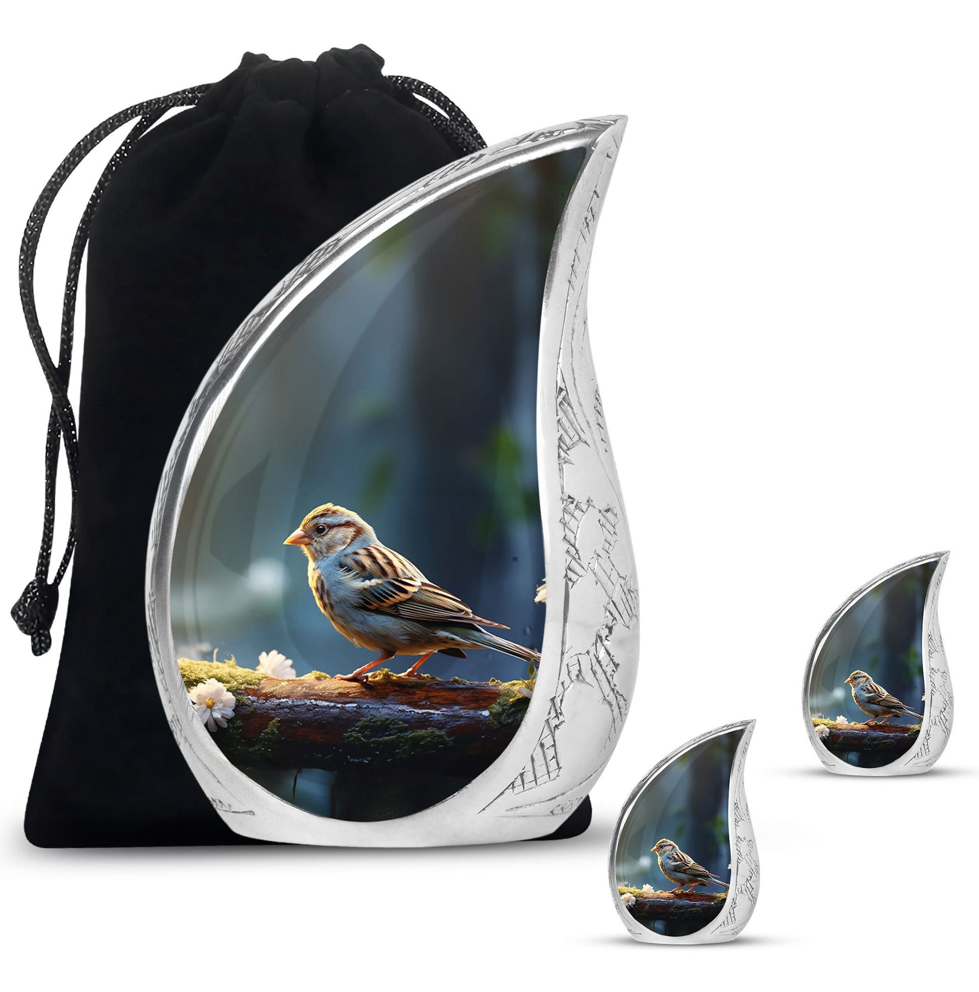 Teardrop Shape Sparrow Urn Large Urn With 2 Keepsake Urn